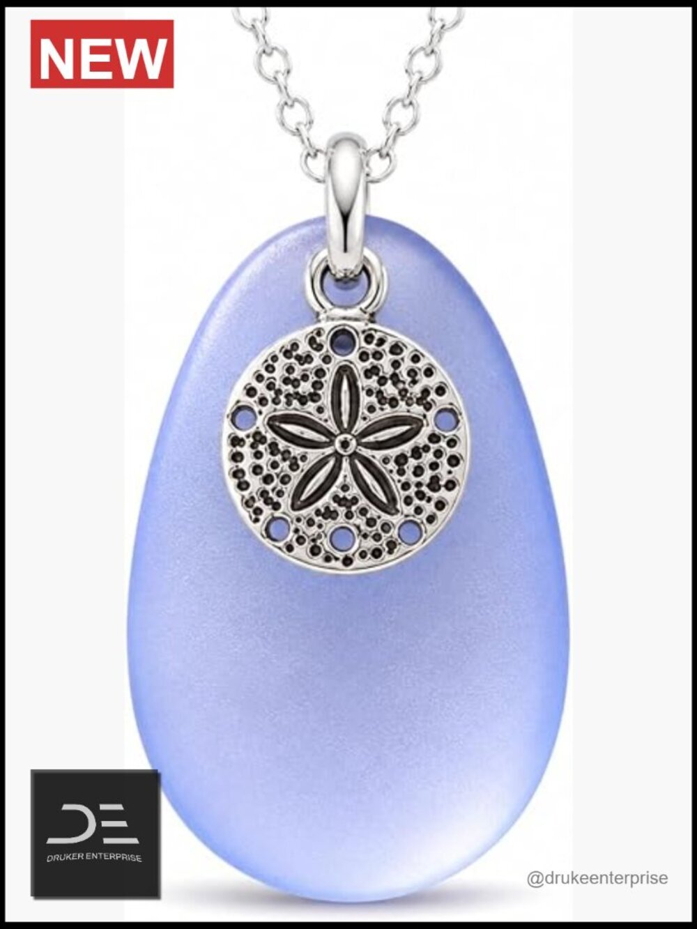 Sterling Silver Sand Dollar Sea Glass Pendant Necklace 18-20 inch